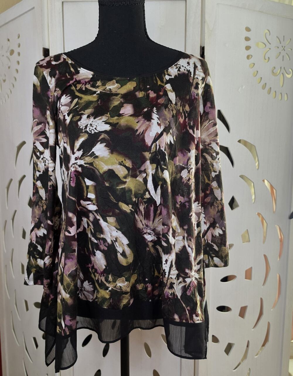 Simply Vera Vera Wang Women's Long Sleeve Sheer Floral Tunic Top Size XS